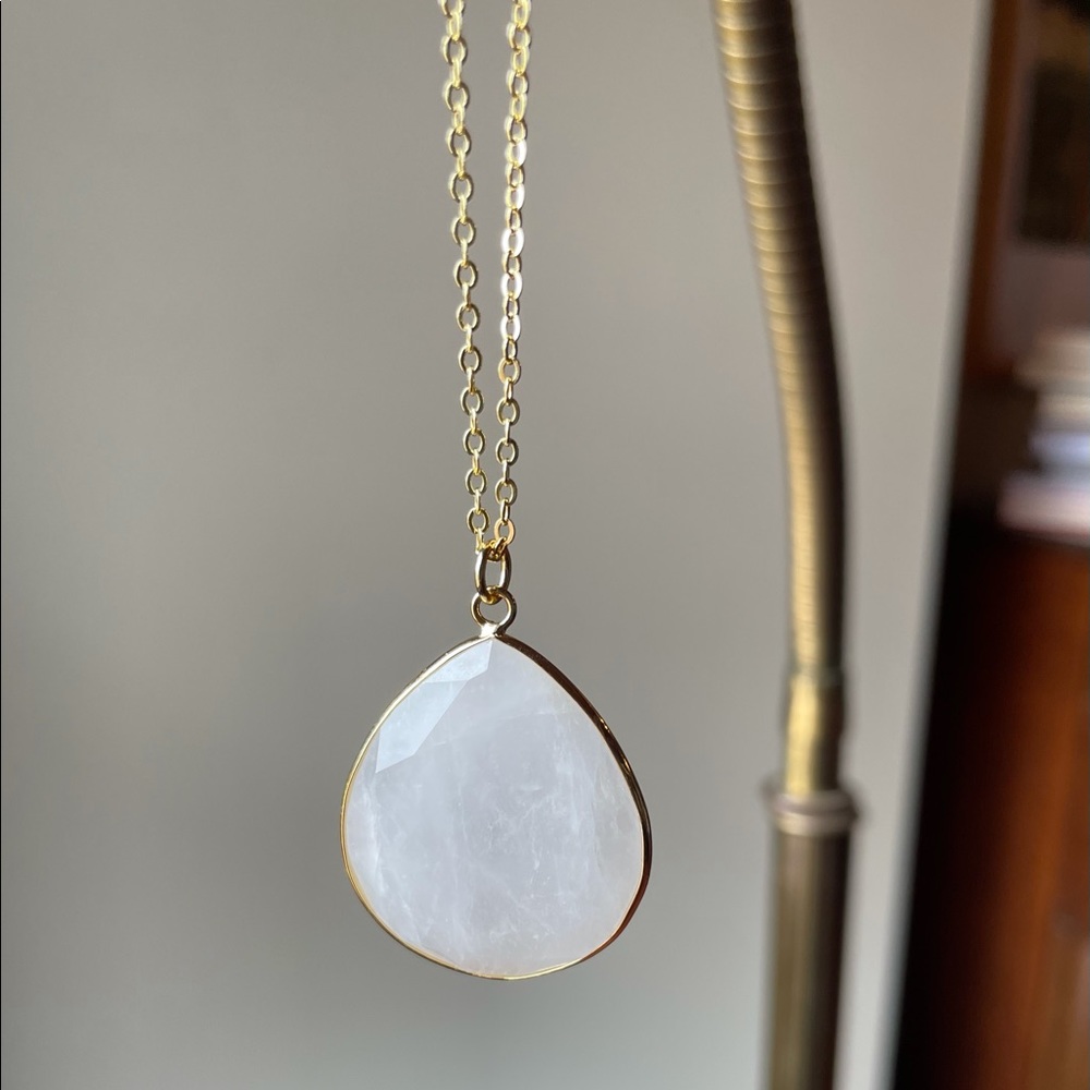 Joya White Quartz Teardrop Necklace with 20” chain